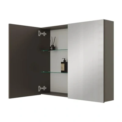 Abbildung von Planetmöbel ARIA Spiegelschrank Bad 80 cm breit Badschrank hängend mit Spiegel Anthrazit, ohne Leuchte und Steckdose, Gäste WC x 70 16