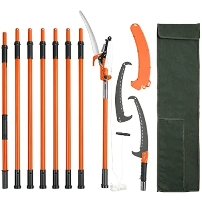 Abbildung von VEVOR Manuelle Stangensäge 8 m, scharfe Stahlklinge und Schere 2,28,2 m ausziehbare Baumschere, hohe Äste, Astschneider mit leichten Fiberglasgriffen,zum Beschneiden von Handflächen Sträuchern