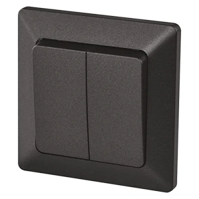 Abbildung von EMOS Serienschalter schwarz, Doppel Wechselschalter für Treppenhaus, 250 V /10 AX, Wippschalter aus Kunststoff, ohne Unterputzdose, Schutzklasse IP20 Innen