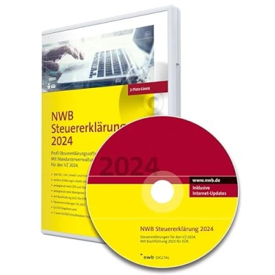 Abbildung von NWB Steuererklärung 2024 2 Platz Lizenz: Profi Steuererklärungssoftware. für den VZ 2024. Mit Buchführung 2025 EÜR. 7 Jahre Elster Schnittstellen Support. CD Version.