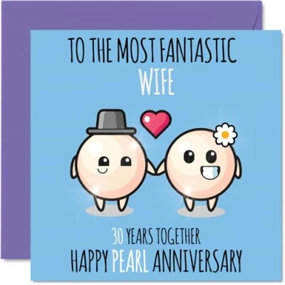 Abbildung von Stuff4 Süße Perlen Jubiläumskarte für Ehefrau 30 Jahre zusammen Glückwunschkarten zum 30. Hochzeitstag die Frau vom Ehemann, 145 mm x mm, Grußkarten Jahrestag
