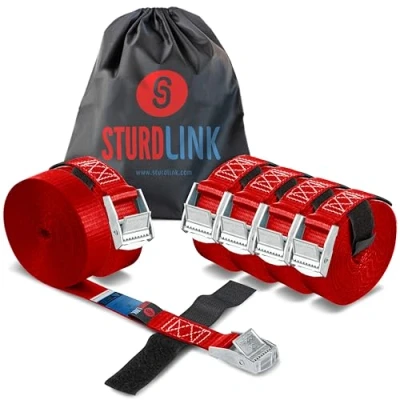 Abbildung von Sturdlink 6er Set Kleine Spanngurte 25mm 250kg mit Klemmschloss + Klettband 3m Befestigung für Fahrradträger, Gepäckträger, Anhänger, Dachbox, Auto, Camping, Motorrad, Gurte zum Befestigen