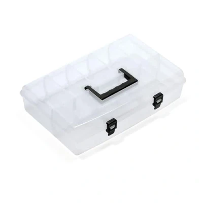 Abbildung von Sortimentsbox Kleinteilemagazin Sortierkasten Ergonomischer Griff Klemmverschlüsse Transparent 359 x 238 85mm