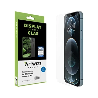 Abbildung von Artwizz SecondDisplay Schutzglas kompatibel für iPhone 12/12 Pro 3 Stück HD Displayschutz aus Sicherheitsglas, 9H Härte