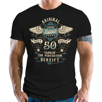 Abbildung von RAHMENLOS® T Shirt als Geschenk zum 50.Geburtstag Lebende Legende zur Perfektion...