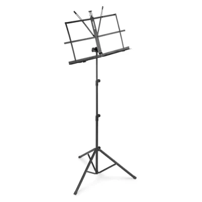 Abbildung von Vonyx MSSO2 faltbarer Notenständer Klappbar Stabil, inkl. Transport Tasche, mobiler Notenblattständer, Notenhalter Klemmen, höhenverstellbar 50 120cm, max. 1,5 kg Buchständer Schwarz