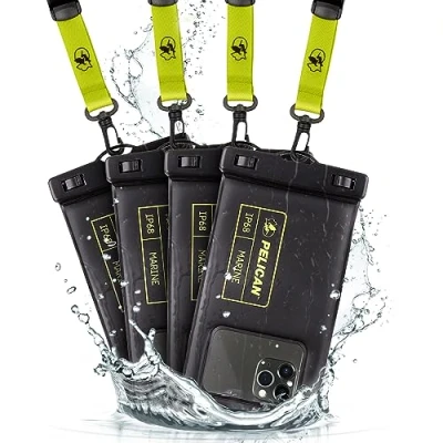 Abbildung von Pelican Marine IP68 wasserdichte Handytasche/Hülle (4 Stück Normale Größe) schwimmende Handyhülle für iPhone 14 Pro Max/13 Max/12 Max/S23 Ultra abnehmbares Umhängeband