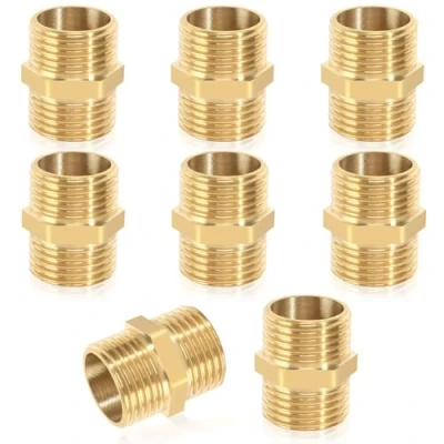 Abbildung von Doppelnippel 1/2 Zoll (Ø 20mm), 8 Stück Messing Außengewinde Sechskant 1/2&quot;,Messing Gewindefitting Fittings für Heizung Trinkwasseranlage geeignet Sanitär Heimwerkerprojekte