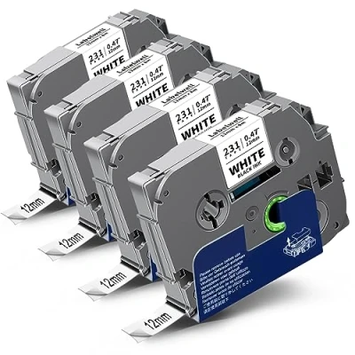 Abbildung von 4x Labelwell kompatibel Schriftband für Brother TZe 231 TZe231 TZ231 TZ 12mm 0.47 Laminated White Tape P Touch PT E110 D400 H105WB D210 H110 H107B H100LB Schwarz auf Weiß