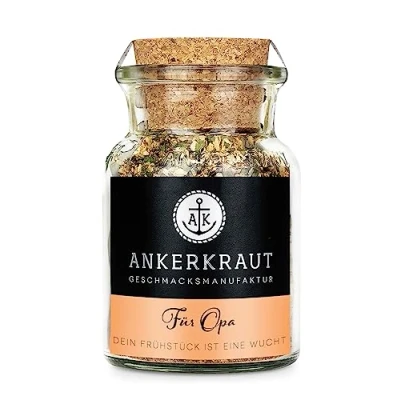 Abbildung von Ankerkraut für Opa, Bauernfrühstück Gewürz als Sonderedition, Zubereitung Kartoffeln, zuckerfrei, deftige Mahlzeit, Geschenk die Familie, 90 g im Korkenglas