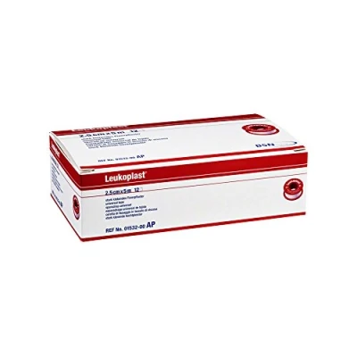 Abbildung von BSN Leukopor, Vlies Fixierungspflaster, Verbände, sehr empfindliche Haut, weiße Farbe, Maße 9,2 m x 5 cm, Packung mit 6 Rollen.