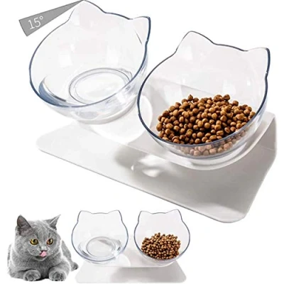 Abbildung von Futternäpfe Katzen Futter,15 Kippbare Katzennäpfe Doppelter Katzenfutter Transparente Katzenfutterschale Futternapf Katze für Welpe Futter und Wasser