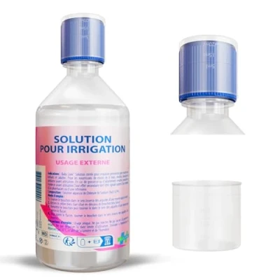 Abbildung von NaCl 0.9 500ml, isotonische physiologische Kochsalzlösung steril Baby Nase Wundreinigung Saline Solution Lösung für die Nasen Augen Mit sterilem Ausgießer, 20 ml Messbecher inklusive