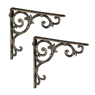 Abbildung von Relaxdays Set of 2 Shelf Brackets Regalwinkel antik, 2er Gr. M, Regalträger Gusseisen, Barocke Ornamente, Winkel für Regale, Vintage, Bronze, 24,5 x 4 cm