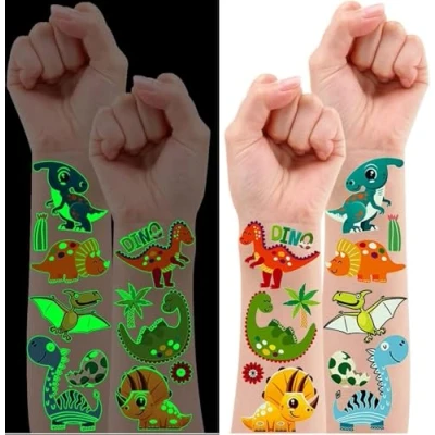 Abbildung von Leesgel Dino Tattoo Kinder Jungen, 120 Stück Leucht Kindertattoos Aufkleber Sticker, Geburtstag Deko Dinosaurier Spielzeug Kindergeburtstag Gastgeschenke Spiele