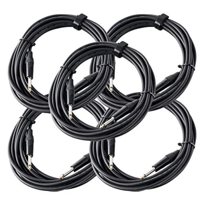 Abbildung von 5er Set Pronomic Stage INST 6 Instrumentenkabel 6m (6,3 mm Klinke, Verbindungskabel, Gitarre, vergoldete Steckerspitzen, Spannzangen Zugentlastung) schwarz