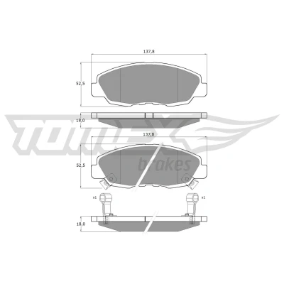Abbildung von TOMEX brakes TX 10 98 Bremsbelagsatz Vorderachse mit akustischer Verschleißwarnung HONDA: CIVIC 8 Hatchback, Accord 7 Limousine, 6 Limousine