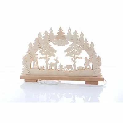 Abbildung von Rudolphs Schatzkiste Schwibbogen mit Waldtieren und Beleuchtung BxHxT 50x29x7cm NEU Lichterbogen Fensterbogen Spitzbogen Erzgebirge Seiffen Weihnachten Licht Holz Dekoration