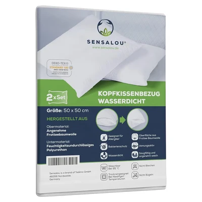 Abbildung von Microfaserkissen Kopfkissenbezug mit Reißverschluss wasserdicht weiß 2 Stück, Sensalou, Set, 2er Set