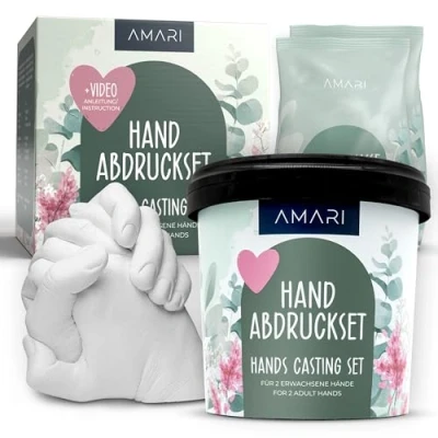 Abbildung von Amari® 3D Handabdruck Set für Paare und Familie Gipsabdruck Hände Gips Hand Paar Gibsabdruckset Gipshandabruck Geschenk