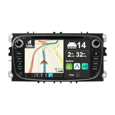Abbildung von JOYX Android 12 Autoradio Passt für Ford Focus/Mondeo/S Max/C Max/Galaxy Navigation GPS 2 Din Canbus Exteral Mikrofon KOSTENLOS 2G+32G 7 Zoll MIT Lenkradsteuerung 4G WiFi Bluetooth DAB+ USB