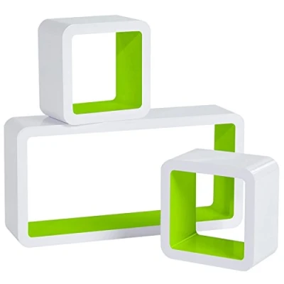 Abbildung von WOLTU Wandregal Cube Regal 3er Set Würfelregal Hängeregal, weiß grün, Quadratisch Schwebend Design RG9229gn