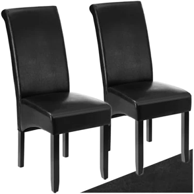 Abbildung von tectake® 2er Set Stühle, Kunstleder Stuhl mit hoher Rückenlehne, ergonomische Form, perfekt für den Esstisch, als Esszimmerstühle, Küchenstühle oder im Wohnzimmer schwarz