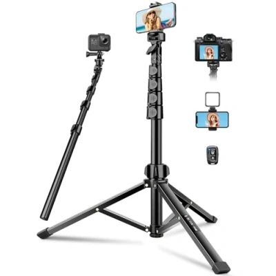 Abbildung von Victiv Upgrade Handy Stativ Ständer, 183cm [Stabil &amp; Hoch] Smartphone mit Fernauslöser für iPhone Samsung Huawei, Aluminium Kamera Verdickten Stativbeine DSLR Canon, Webcam