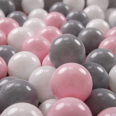 Abbildung von KiddyMoon 100/6Cm Kinder Bälle Für Bällebad Spielbälle Baby Plastikbälle Made In EU, Weiß/Grau/Puderrosa