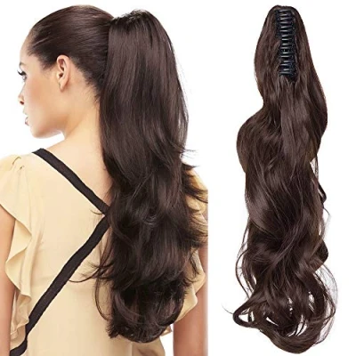 Abbildung von SEGO Ponytail Extension Pferdeschwanz Haarteil Haarverlängerung Zopf Hair Piece Haar Voluminös Wavy wie Echthaar Mittel braun Gewellt 18&quot;(45cm) 140g