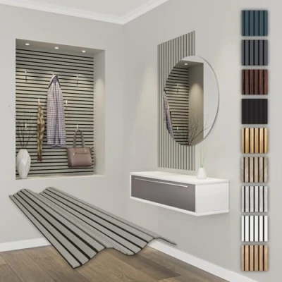 Abbildung von HEXIM Akustikpaneele 118x60cm flexible Lamellenwand Holz MDF Wandpaneele Lamellenverkleidung Wandverkleidung Innendekoration schalldämmend (1 Paneel / 0,708 m² Sandgrey APF02)