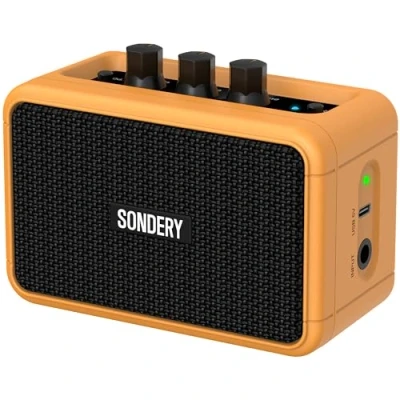 Abbildung von Sondery Mini Gitarrenverstärker Bluetooth Dual Speakers 5W Aufladbarer tragbarer Übungsverstärker mit Overdrive und Clean Effekten für E Gitarren