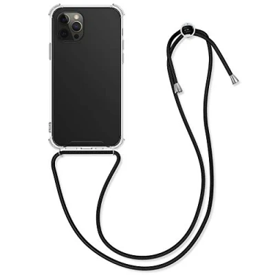 Abbildung von kwmobile Necklace Case kompatibel mit Apple iPhone 12 Pro Max Hülle Silikon Cover Handykette Band Handyhülle Schwarz Transparent