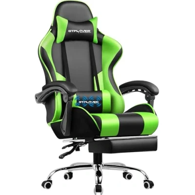 Abbildung von GTPLAYER Bürostuhl Gaming Stuhl Sessel Ergonomischer Gamer mit Fußstütze, Kopfstütze Lendenkissen, Gepolstert Chair, Drehsessel Grün