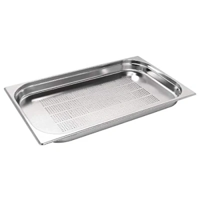 Abbildung von Vogue Perforiertes Edelstahl Gastronorm Tablett 1/1 GN, Silber, Volumen: 5,8 Liter, Tiefe: 40 mm, Pfanne Kühlschrank, Gefrierschrank, Schnellkühler, ofen und spülmaschinenfest, K839