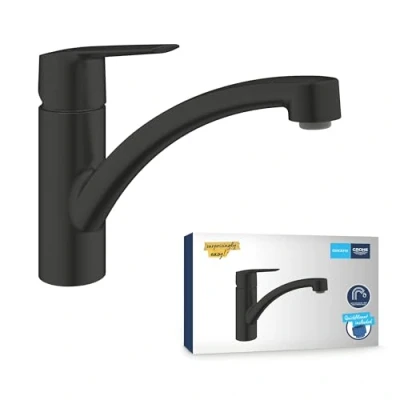 Abbildung von GROHE Start Einhand Spültischbatterie (Schwenkbereich 140, mit Temperaturbegrenzer, einstellbare Mengenbegrenzung), matt schwarz, 324412432