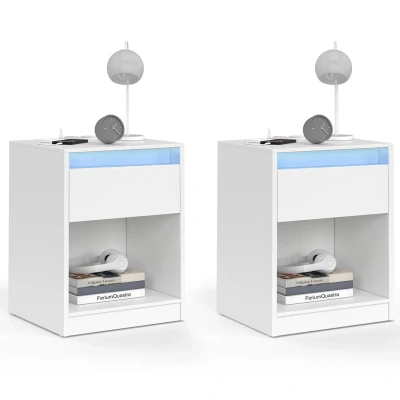 Abbildung von 2er Set LED Nachttische mit Ladestation 1 Schublade und Nische IDMarket