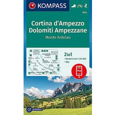 Abbildung von KOMPASS Wanderkarte 654 Cortina d&#039;Ampezzo, Dolomiti Ampezzane, Monte Antelao 1:25.000: markierte Wanderwege, Hütten, Fahrradwege, inklusive Karte zur offline Verwendung in der App