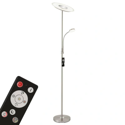 Abbildung von Briloner Leuchten LED Stehleuchte, Stehlampe mit Lesearm, Stufenlos Dimmbar Fernbedienung, Metall, 28W, 2500 lm, Matt Nickel, Höhe: 180 cm