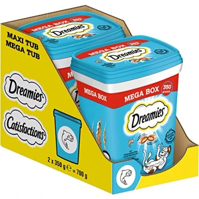 Abbildung von Dreamies Klassiker Katzensnacks mit Lachs Traumhaft knusprige Taschen zarter Füllung 2 x 350g