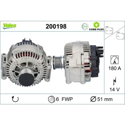 Abbildung von VALEO 200198 Lichtmaschine 14V 180A MERCEDES BENZ: Sprinter 3.5 T Bus, Kastenwagen, Vito Mixto