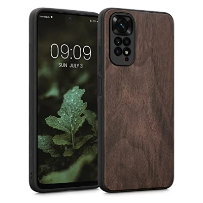 Abbildung von kwmobile Hülle kompatibel mit Xiaomi Redmi Note 11 / 11S Holz Case stoßfestes Handy Cover TPU Handyhülle in Dunkelbraun