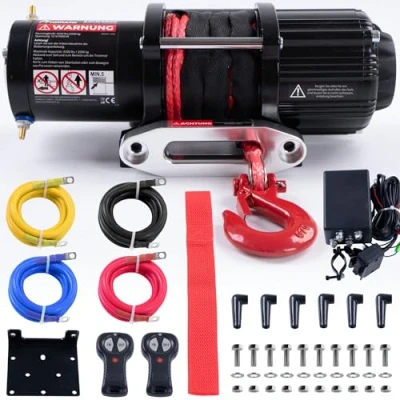 Abbildung von Rotfuchs Seilwinde, 12v mit Fernbedienung, 2041 kg Motorwinde Seilzug, Power Offroad Winde