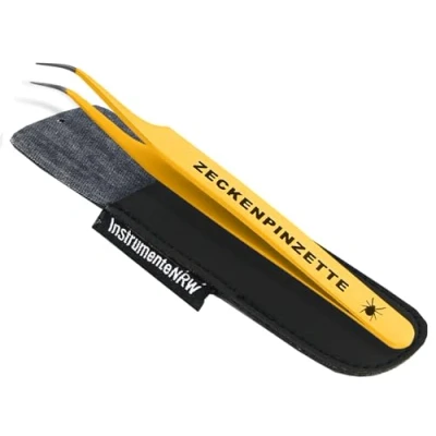 Abbildung von InstrumenteNrw Premium Zeckenpinzette Zeckenzange Edelstahl Zecken Pinzette Hunde Katzen rostfreier Qualitätsstahl (Gelb + Etui)