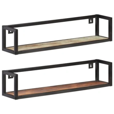 Abbildung von vidaXL 2X Wandregal Industriestil Bücherregal Schweberegal Wandboard Regalbrett Hängeregal Dekoregal CD DVD Regal 80cm Recyceltes Massivholz