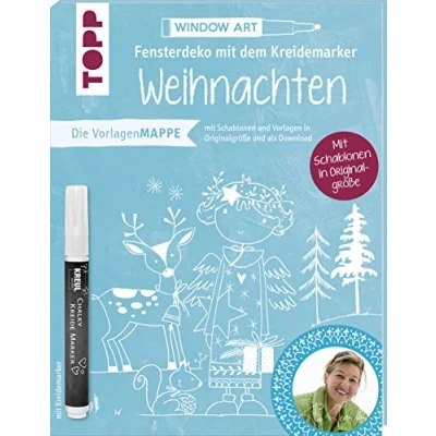 Abbildung von Vorlagenmappe Fensterdeko mit dem Kreidemarker Weihnachten von Pia Pedevilla. Inkl. Original Kreul: 7 Vorlagenbögen Motiven in Originalgröße, 2 Schablonen, Motive als Download