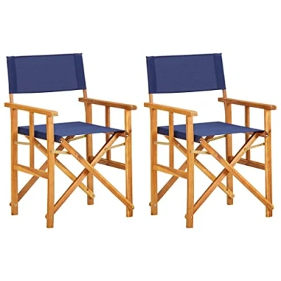 Abbildung von vidaXL 2X Akazienholz Massiv Regiestuhl Gartenstuhl Holzstuhl Klappstuhl Campingstuhl Stuhl Gartenmöbel Faltstuhl Sessel Regiestühle Blau
