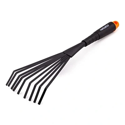Abbildung von MIVOS Hand Fächerbesen aus Stahl mit 9 Elastische Zinken Laubbesen für Garten Handrechen Laub Unkraut Grasschnitt Kleinfächerbesen zum Reinigen Arbeitsbreite 12 cm