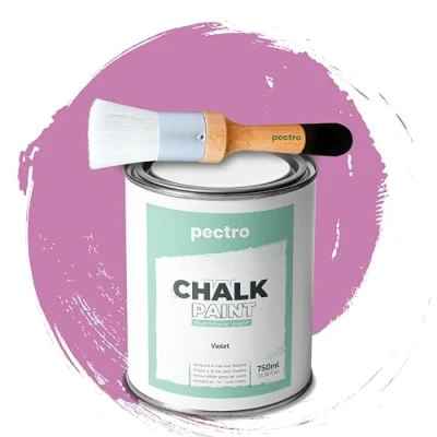 Abbildung von PACK Kreidefarbe für möbel 750ml + Malerpinsel speziell Chalk Paint Möbellack Natürlicher Kreideeffekt Farbe Holz (Violett)