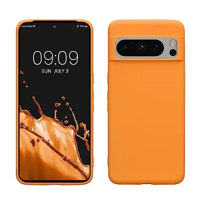 Abbildung von kwmobile Hülle kompatibel mit Google Pixel 8 Pro weiches TPU Silikon Case Cover geeignet für kabelloses Laden Fruity Orange